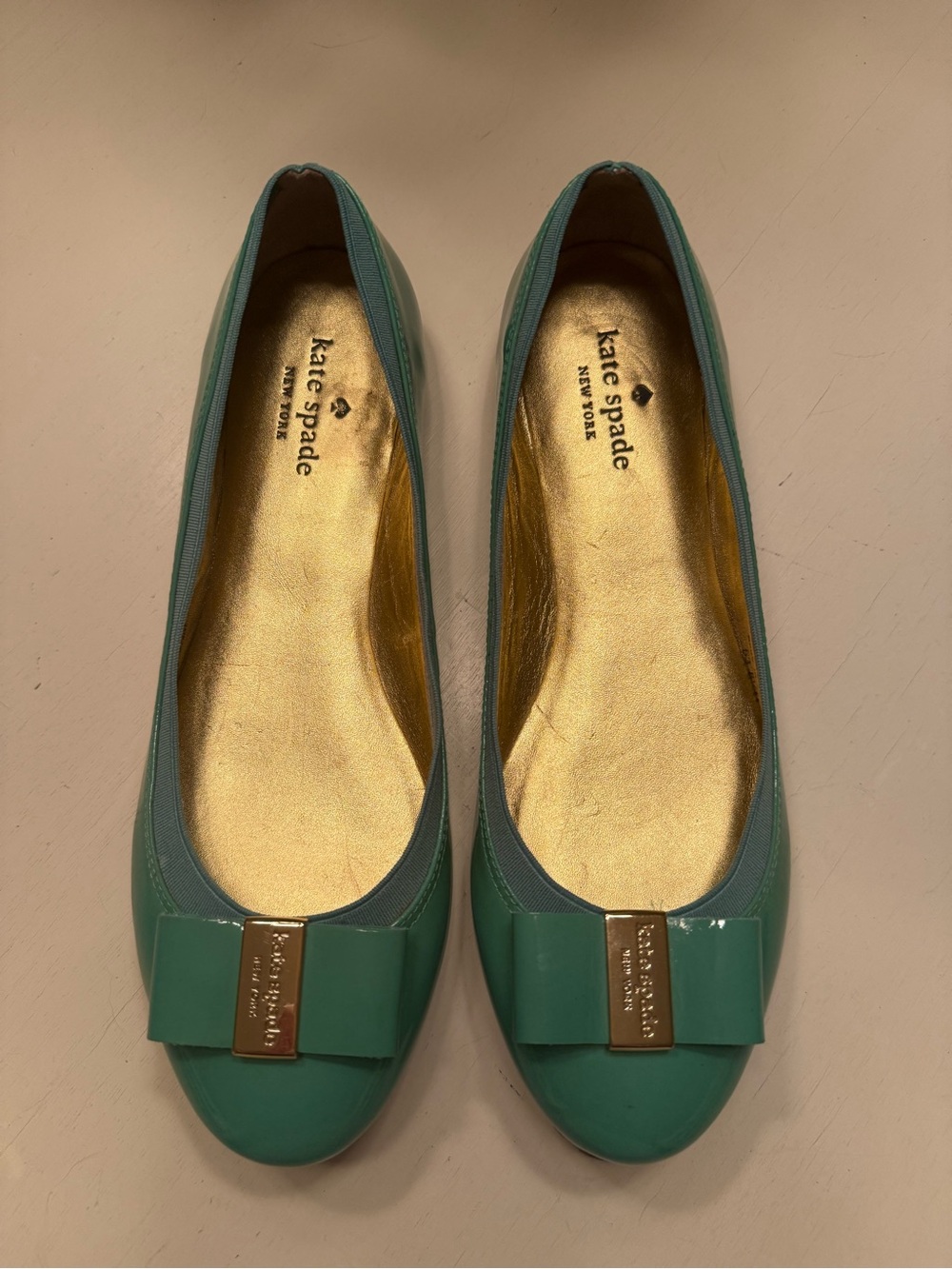 kate spade Teal Patent Leather Bow Flats